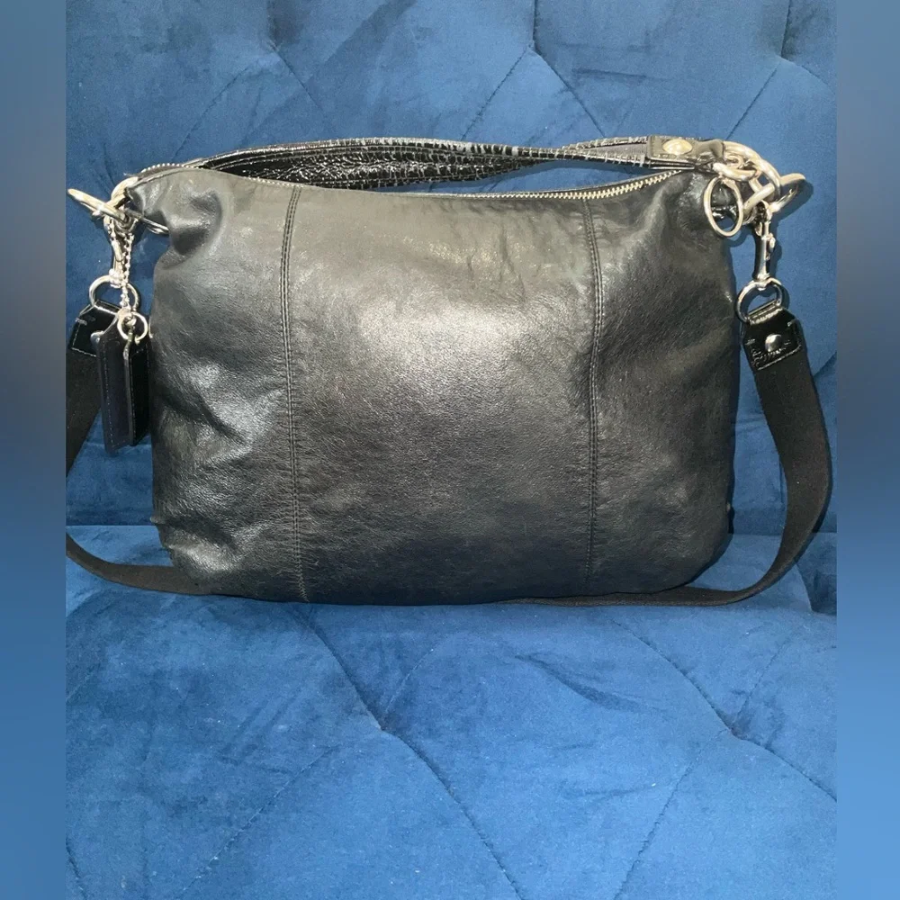 COACH 14561 POPPY BLACK LEATHER & PATENT LEATHER CROSSBODY HANDBAG